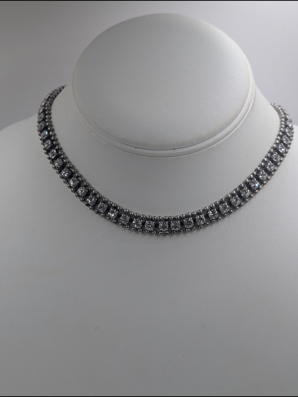 Loren Hope Silver Crystal Tennis Collar Necklace With Back Detailing 0105